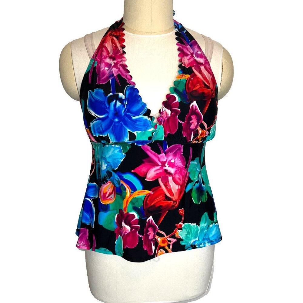 Mazu Sun Women's Size 20W Tankini Swim Top Scalloped Edge Halter Neck Vibrant